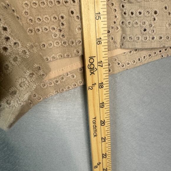 M‎ & S Shorts Womens 22 Tan Eyelet Linen 3in Inseam Summer Neutral Plus Size - Picture 6 of 11